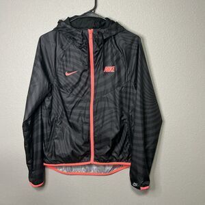 Nike Windrunner Jacket XS Black Pink Hooded Zip Lightweight Running Jacket